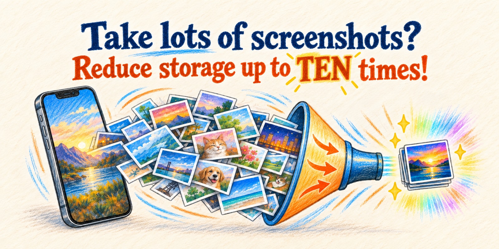 Take lots of screenshots? Reduce storage up to TEN times!