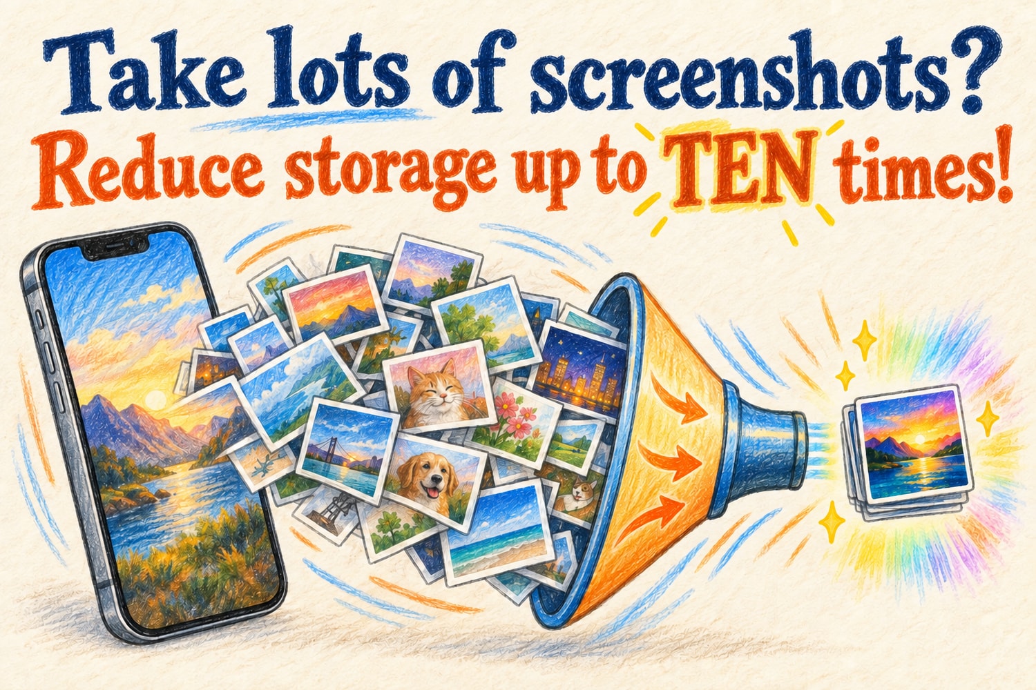 Take lots of screenshots? Reduce storage up to TEN times!