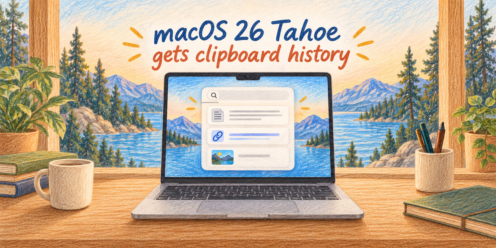 macOS 26 Tahoe Spotlight search with the Clipboard History button highlighted