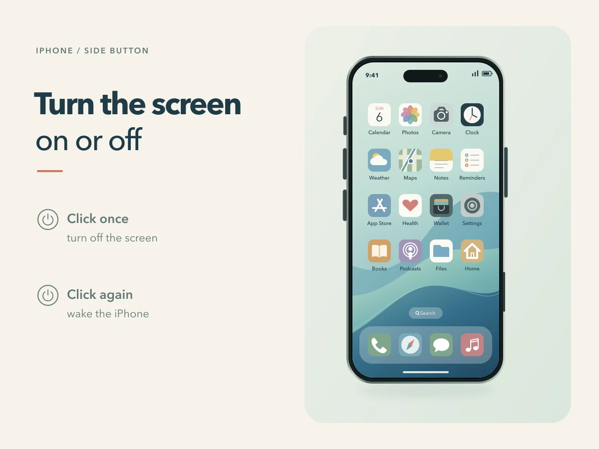 Click once to turn the screen on or off