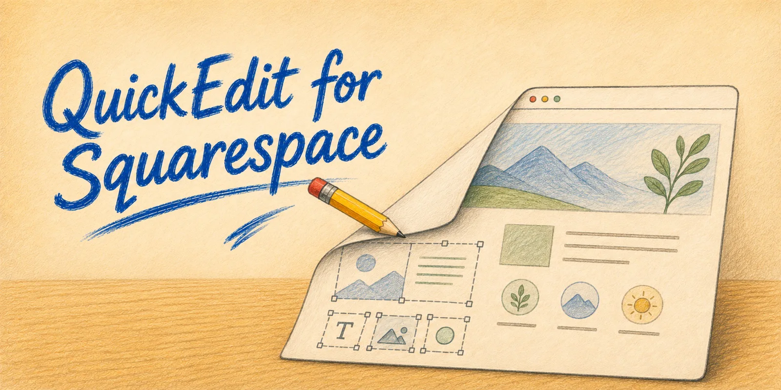 Colored-pencil illustration of a dog-eared browser page revealing its editing controls, with a yellow pencil