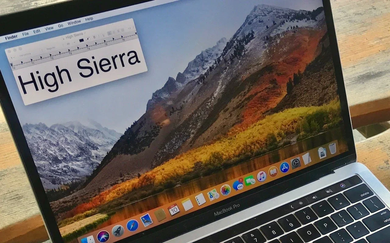 Mac screenshot showing Finder File Edit View Go Window Help High Sierra MacBook Pro