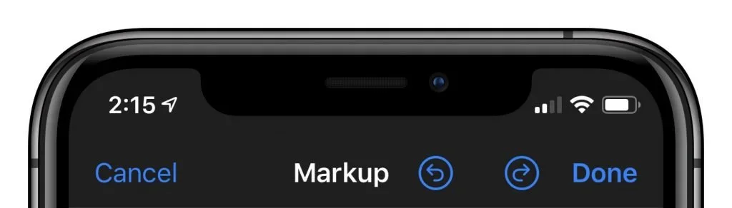 Top of the iPhone Markup editor with undo, redo, and Done controls