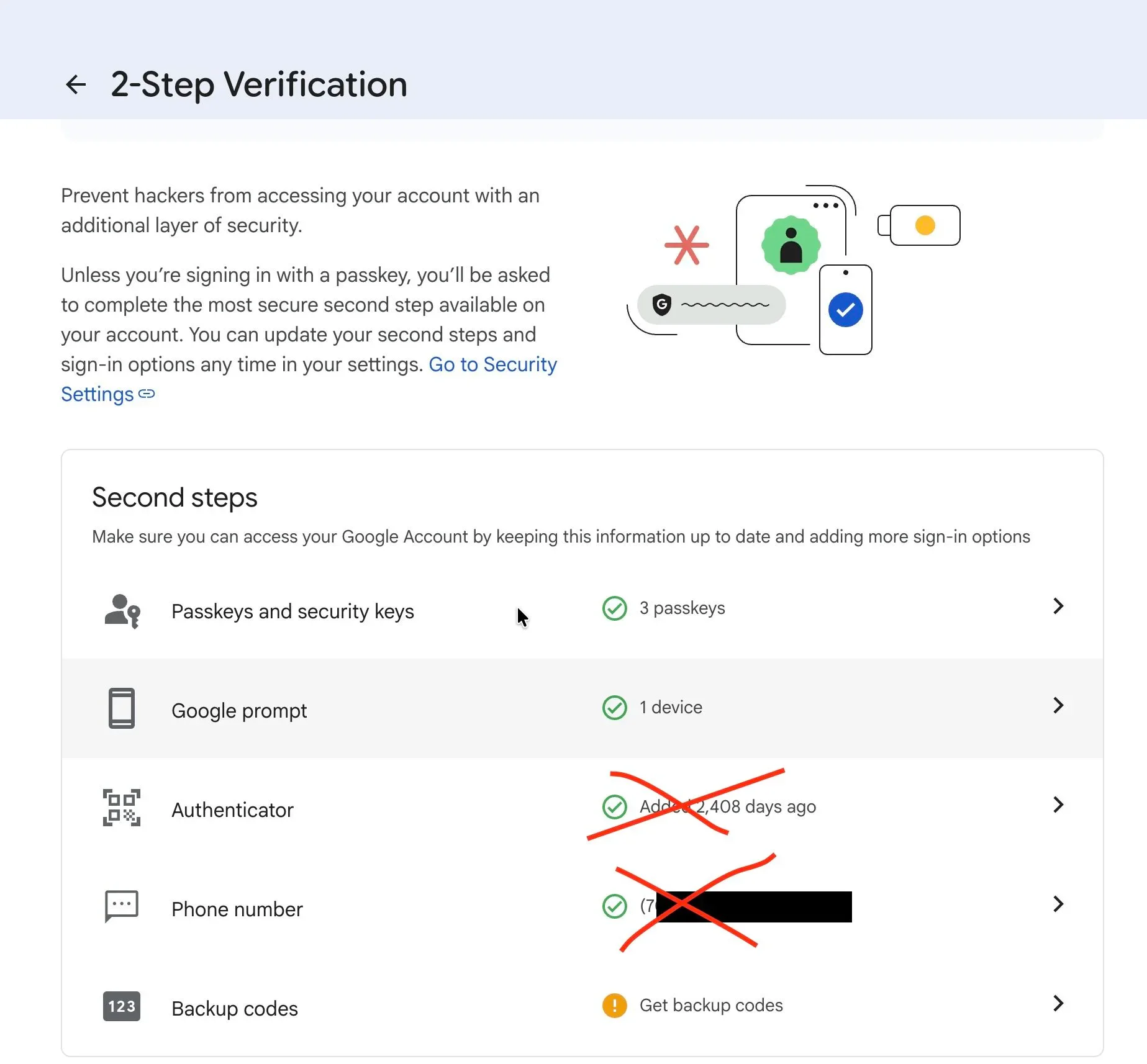 Remove authenticator and phone number verification methods, leaving only passkeys