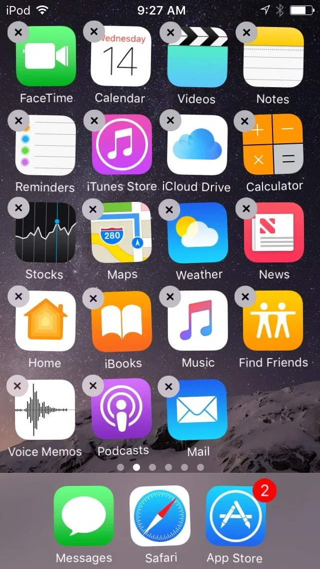 iPhone screenshot showing iPod ? FaceTime® Vednesday