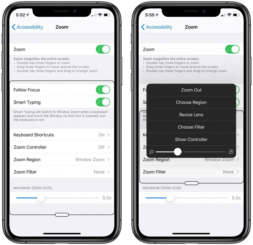 iPhone Accessibility settings for display zoom and larger text