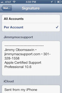 iOS Signatures iPhone Mail Signature settings with different signatures for each account