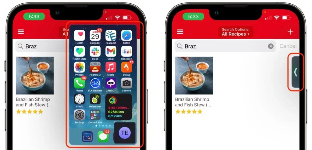 Two iPhones showing how to share an app screen during FaceTime