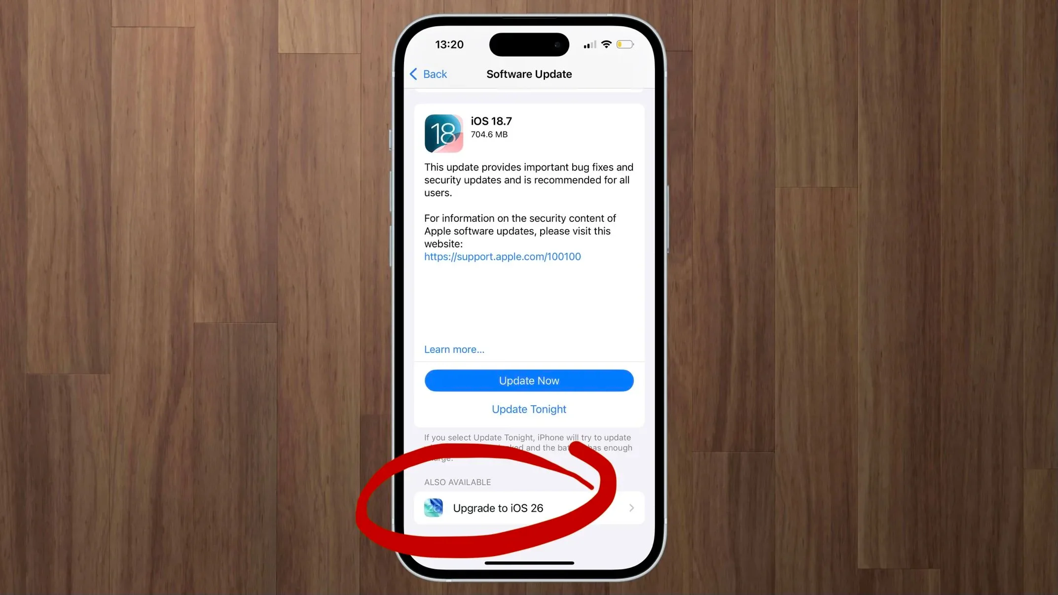 iPhone Software Update screen showing iOS 26.1