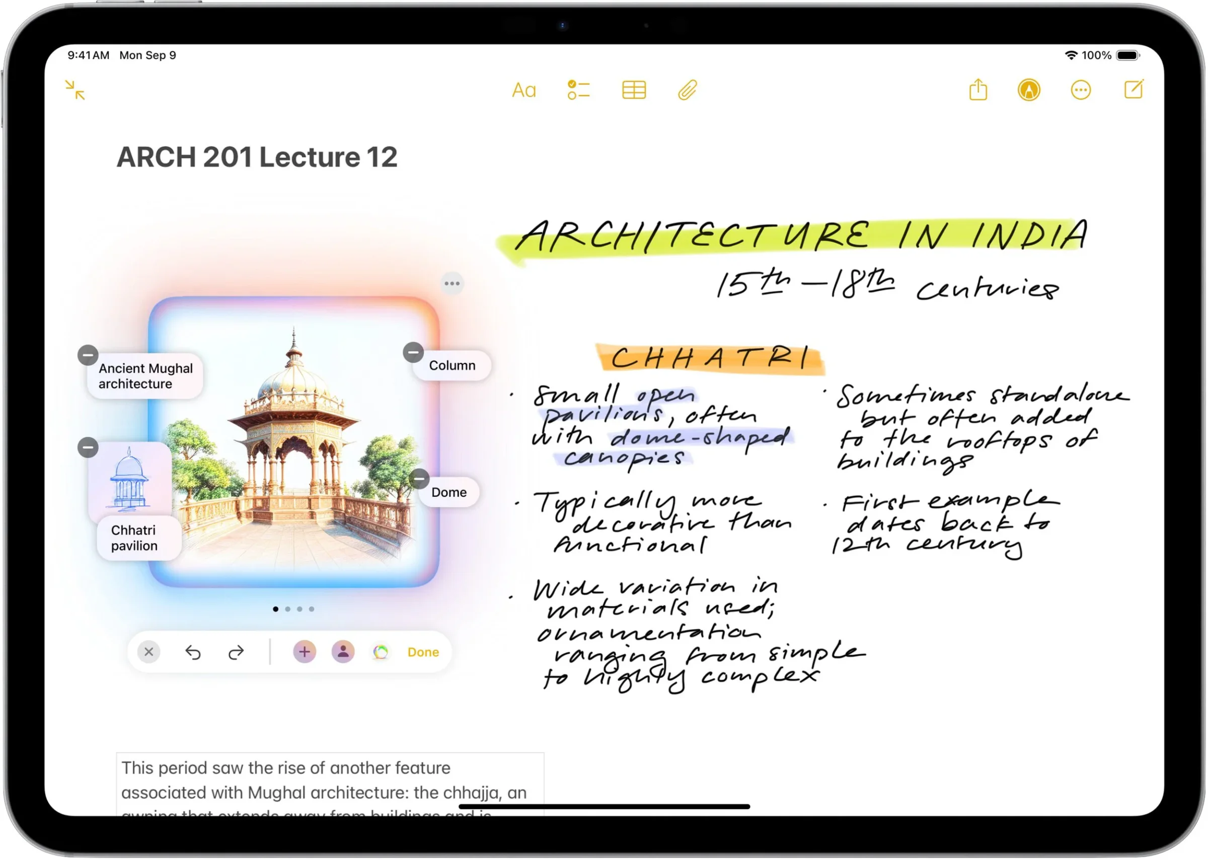 iPad Notes using Image Wand to turn a sketch into an architectural illustration