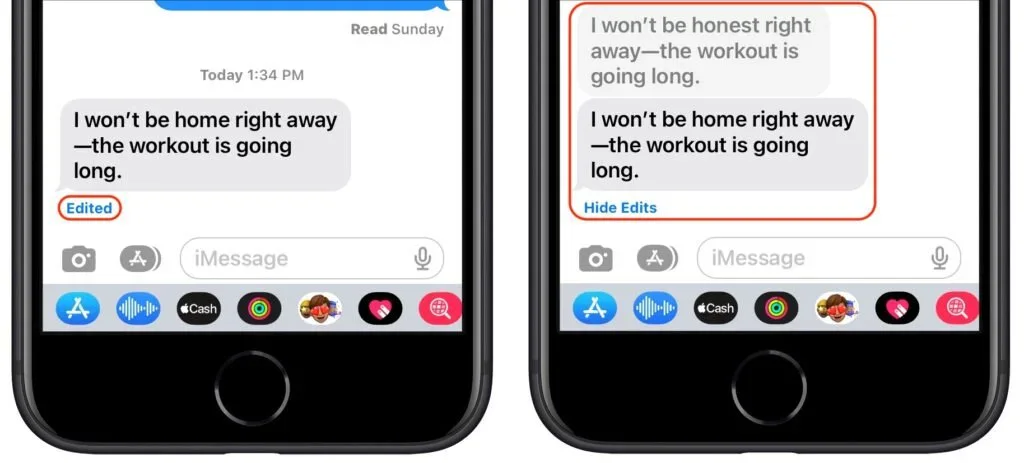 Two iPhone conversations comparing a sent message before and after Undo Send