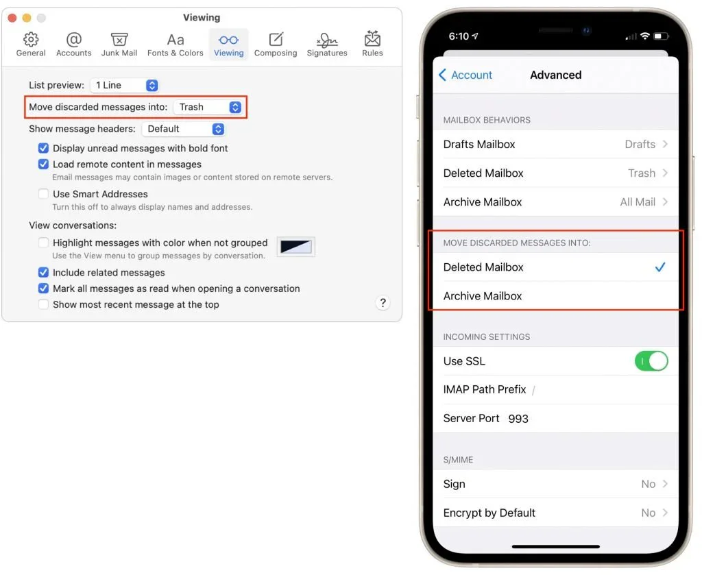 Mac and iPhone Mail settings for blocking email senders