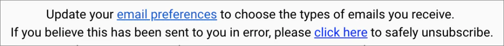 Marketing email footer with preference and unsubscribe links