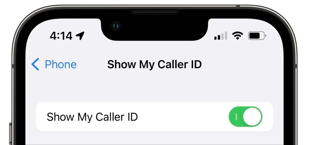 iPhone Show My Caller ID setting turned on