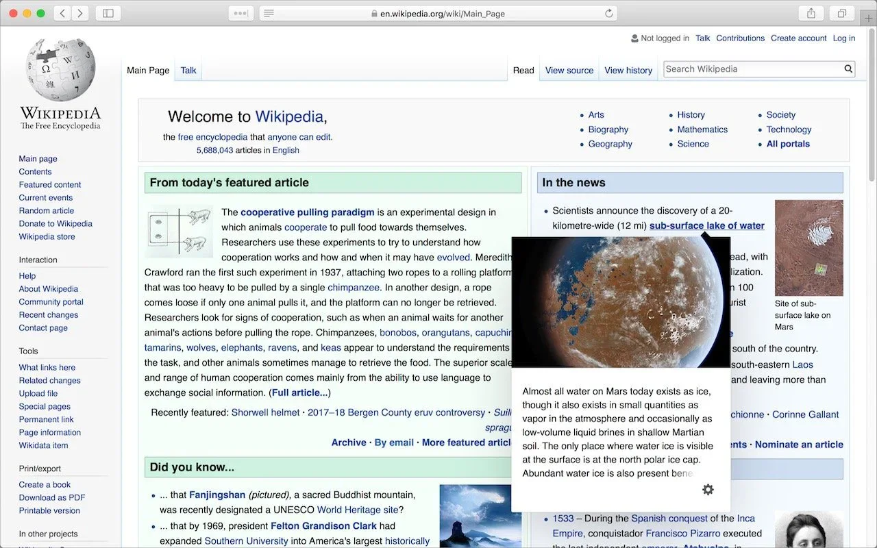 Safari displaying the desktop version of Wikipedia on an iPad