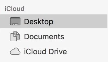 iCloud Drive sidebar listing Desktop, Documents, and iCloud Drive