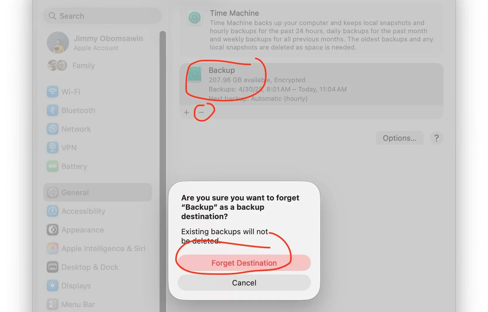 Mac screenshot showing Q Search Jimmy Obomsawin Apple Account