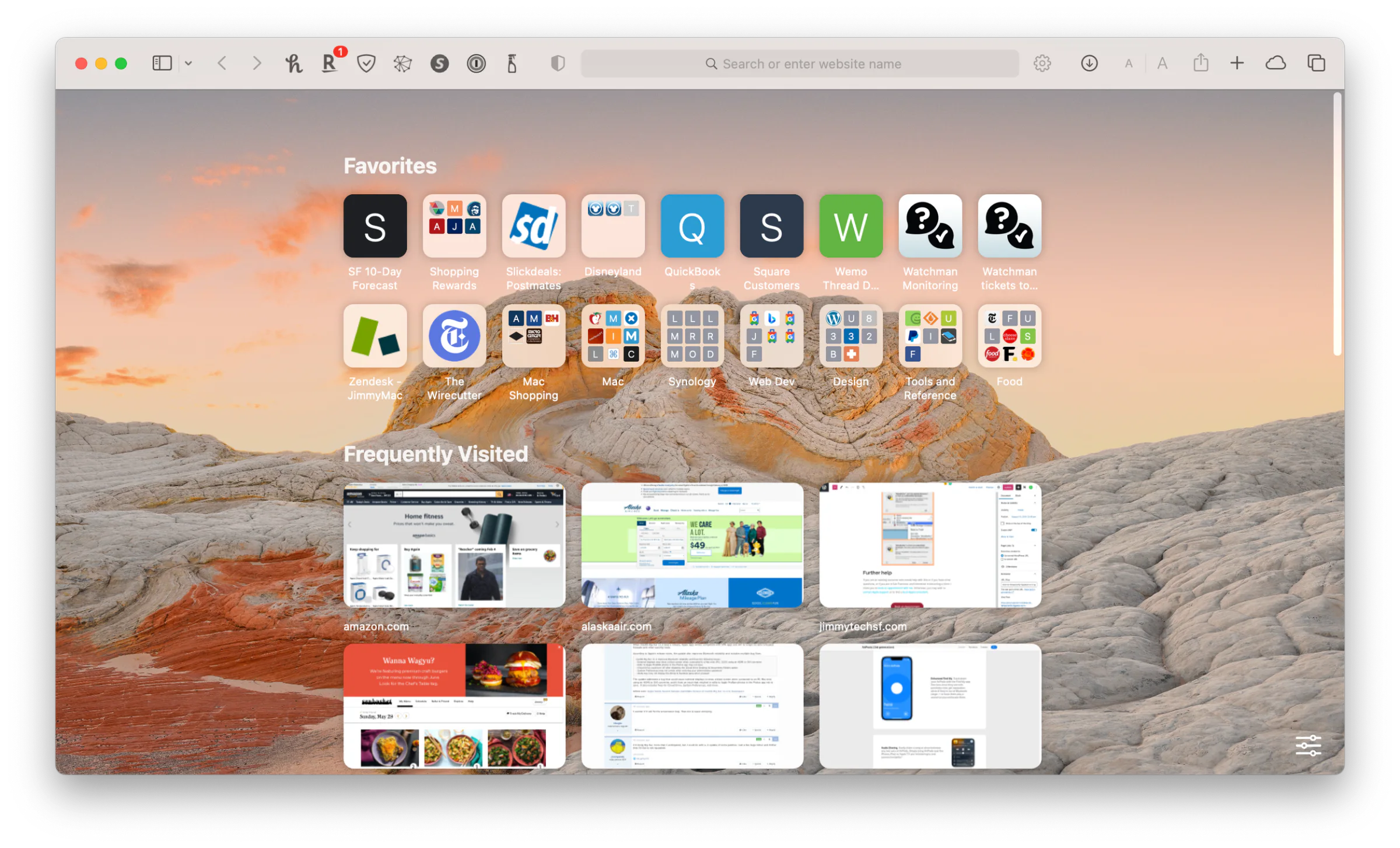 Safari start page on Mac showing Favorites and Frequently Visited websites