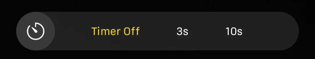 iPhone Camera timer menu with Off, 3-second, and 10-second choices
