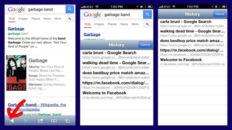 Apple device screenshot showing Google garbage band Web Images Places News More