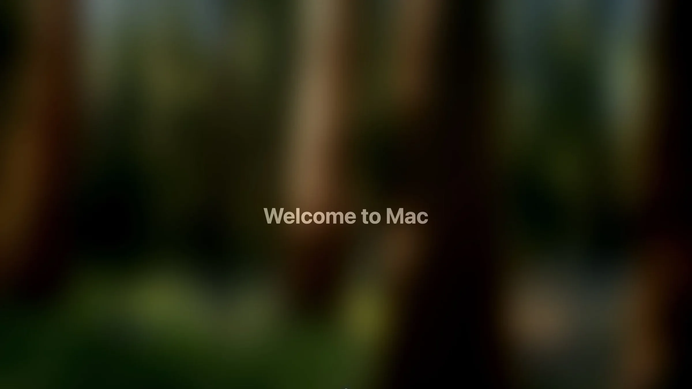 Blurred forest background with the text 'Welcome to Mac' centered.
