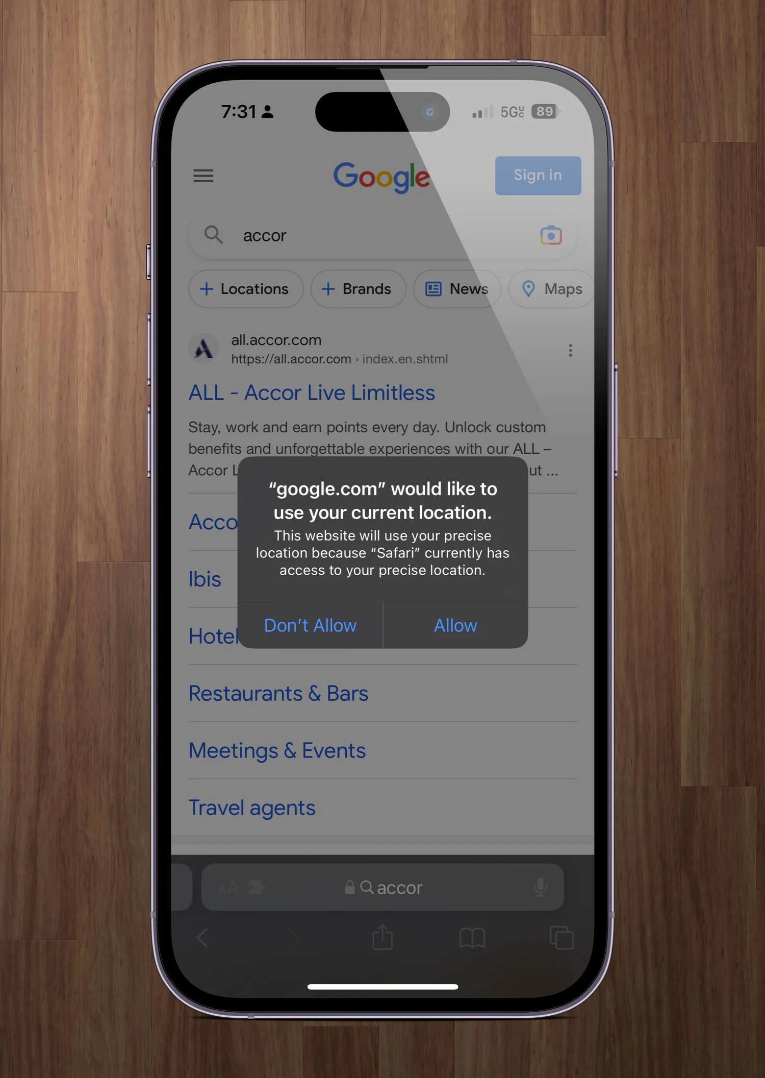 screenshot showing Google Sign in accor