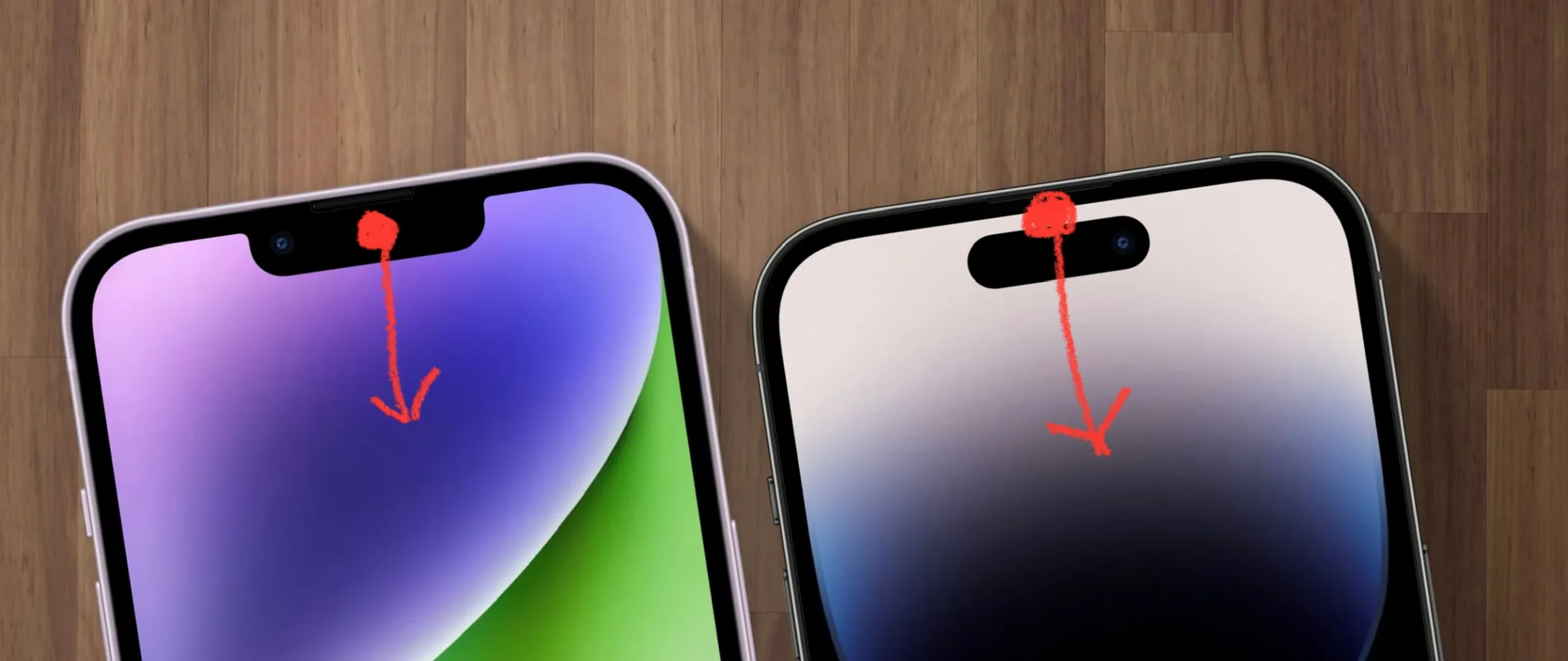Two iPhones with arrows showing where to swipe down to open Notification Center