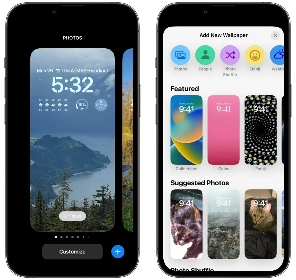 iPhone Lock Screen customization beside the wallpaper gallery