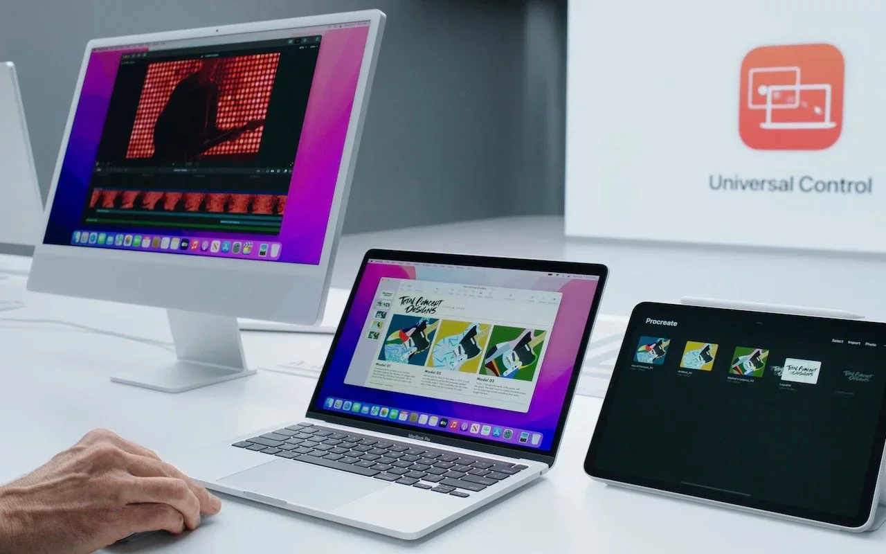 An iMac, MacBook, and iPad working together with Universal Control