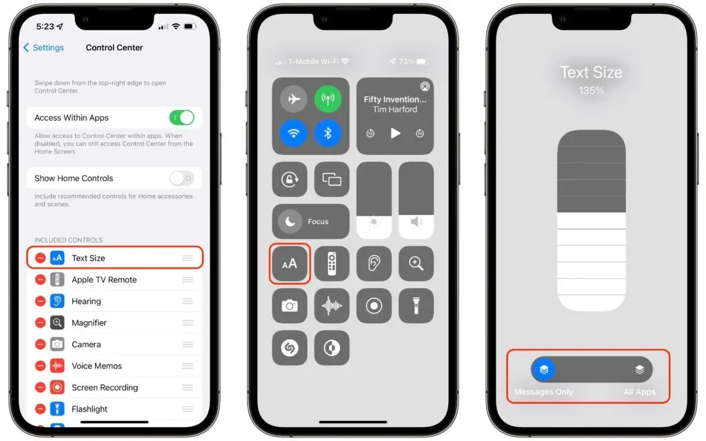Apple device screenshot showing < Settings Control Center Swipe down from the top-right edge to open