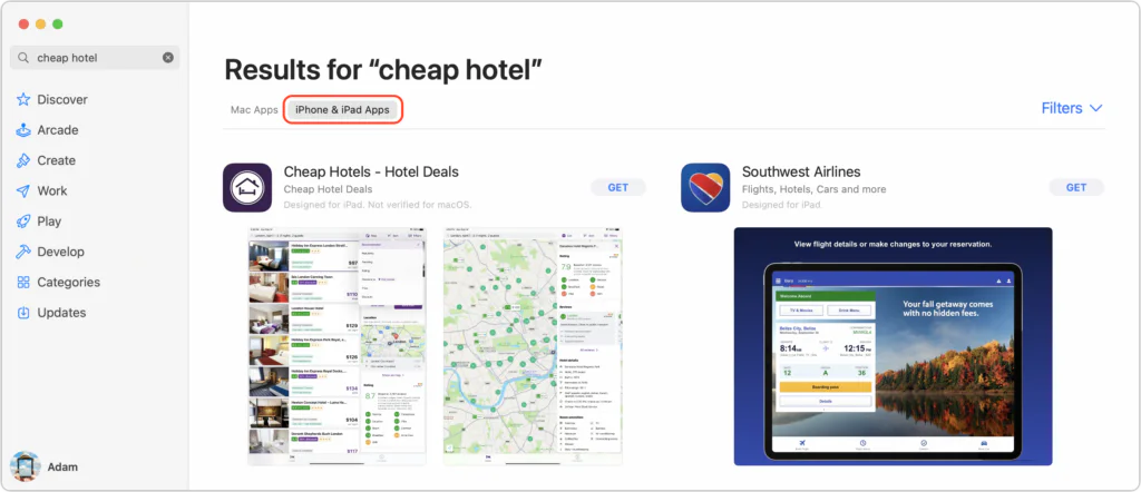 Apple device screenshot showing Q cheap hotel * Discover Arcade