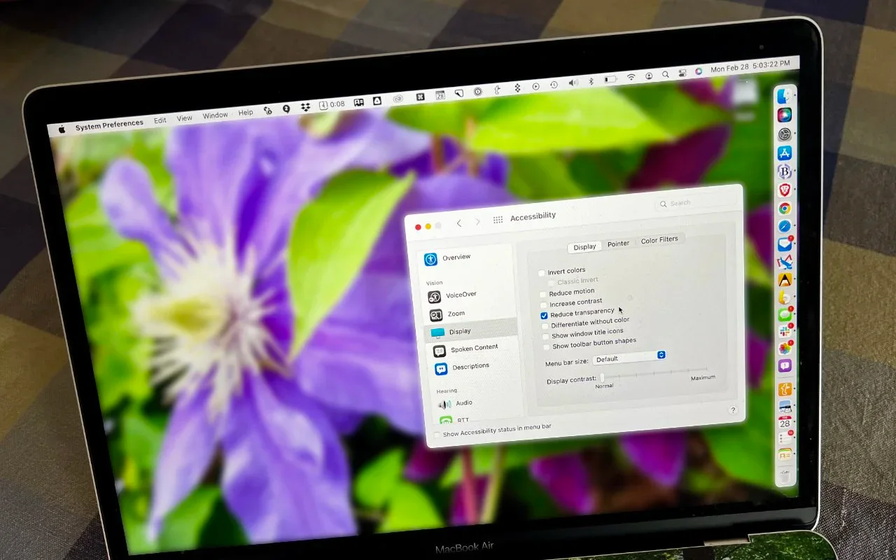 Mac screenshot showing • System Preferences Edit View Window Help