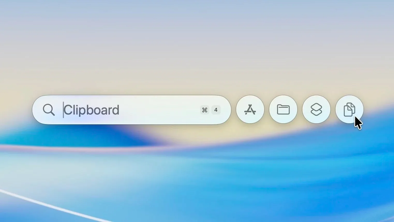 Spotlight search bar with the Clipboard History button selected