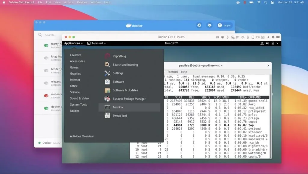 macOS Big Sur developer tools and Terminal windows on a desktop
