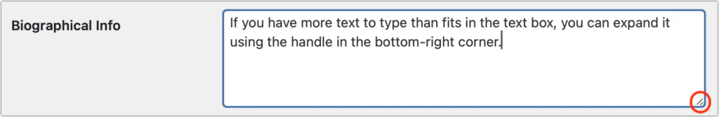A web form text box with its resize handle highlighted