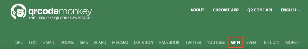 QR Code Monkey website used to create a Wi-Fi QR code