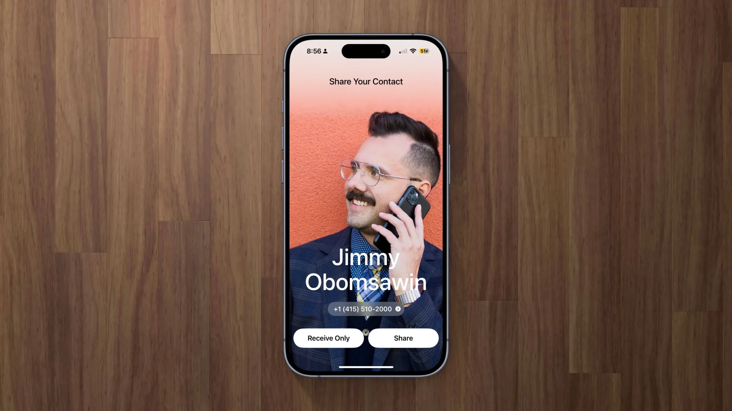 iPhone NameDrop screen offering Receive Only or Share