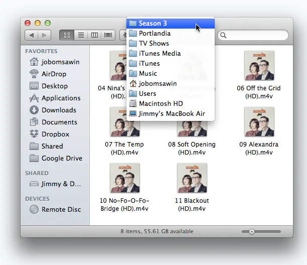 Mac screenshot showing FAVORITES er jobomsawin AirDrop