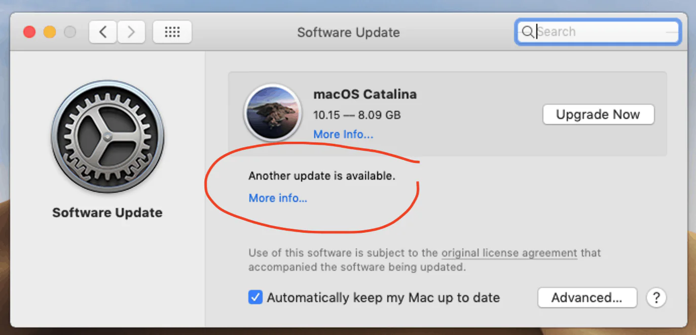Mac Software Update window indicating that another macOS update is available