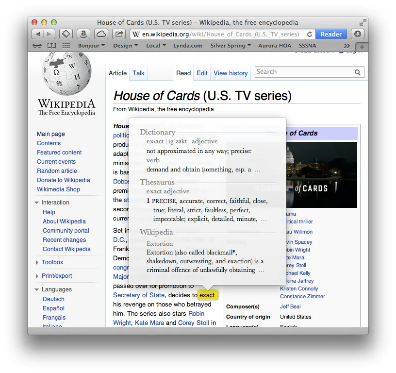 screenshot showing Bonjour v House of Cards (U.S. TV series) - Wikipedia, the free encyclopedia W e