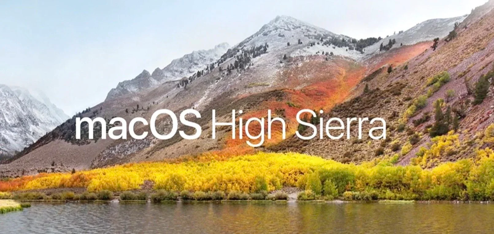 macOS High Sierra title over a mountain lake landscape
