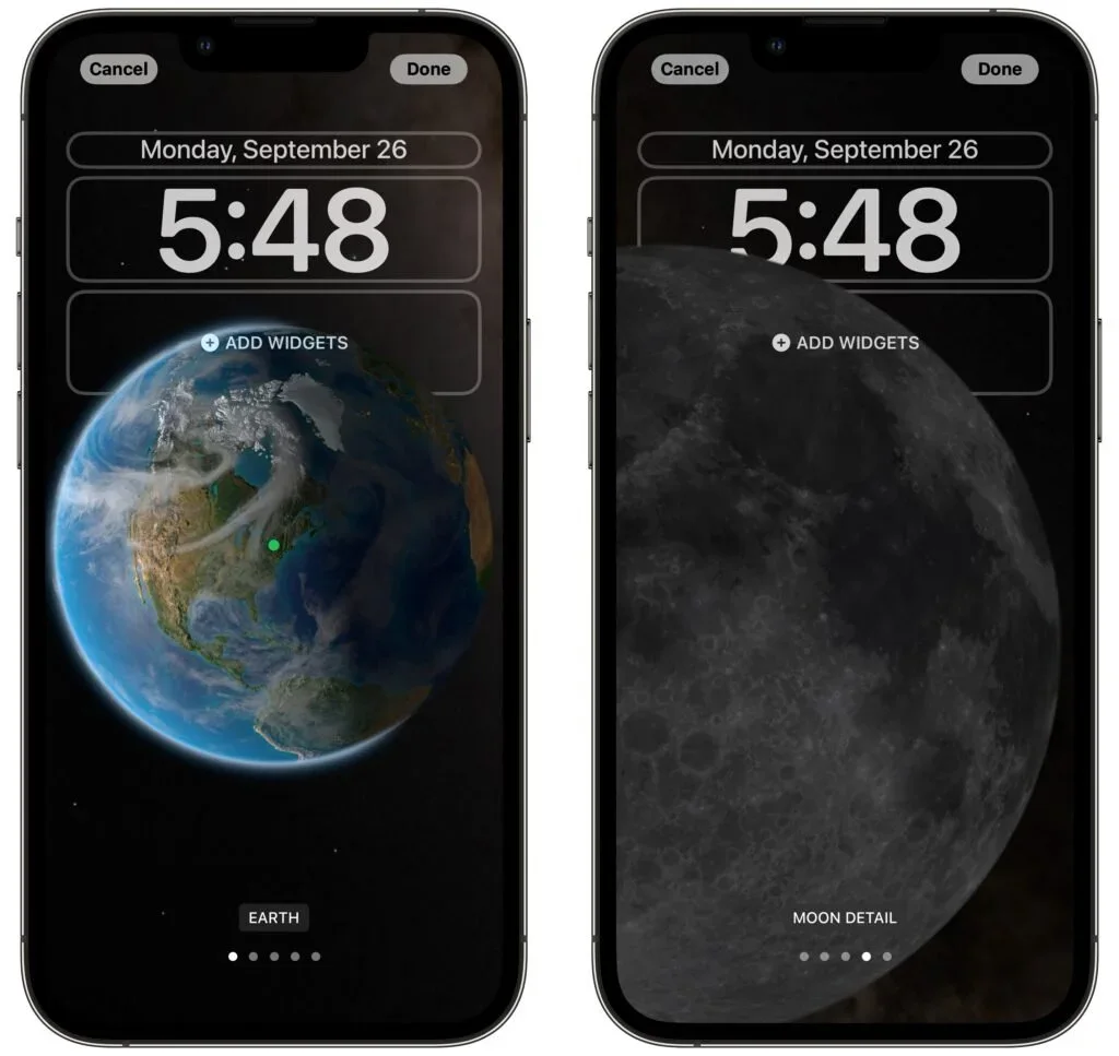 iPhone Astronomy Lock Screens showing Earth and the Moon