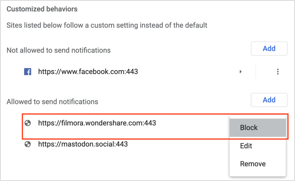 Safari custom notification behaviors with suspicious sites blocked