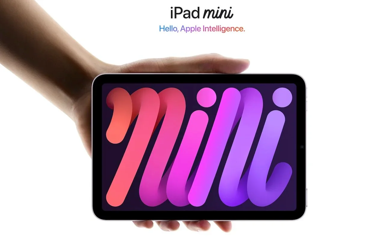 iPad screenshot showing iPad mini Hello, Apple Intelligence. ninE