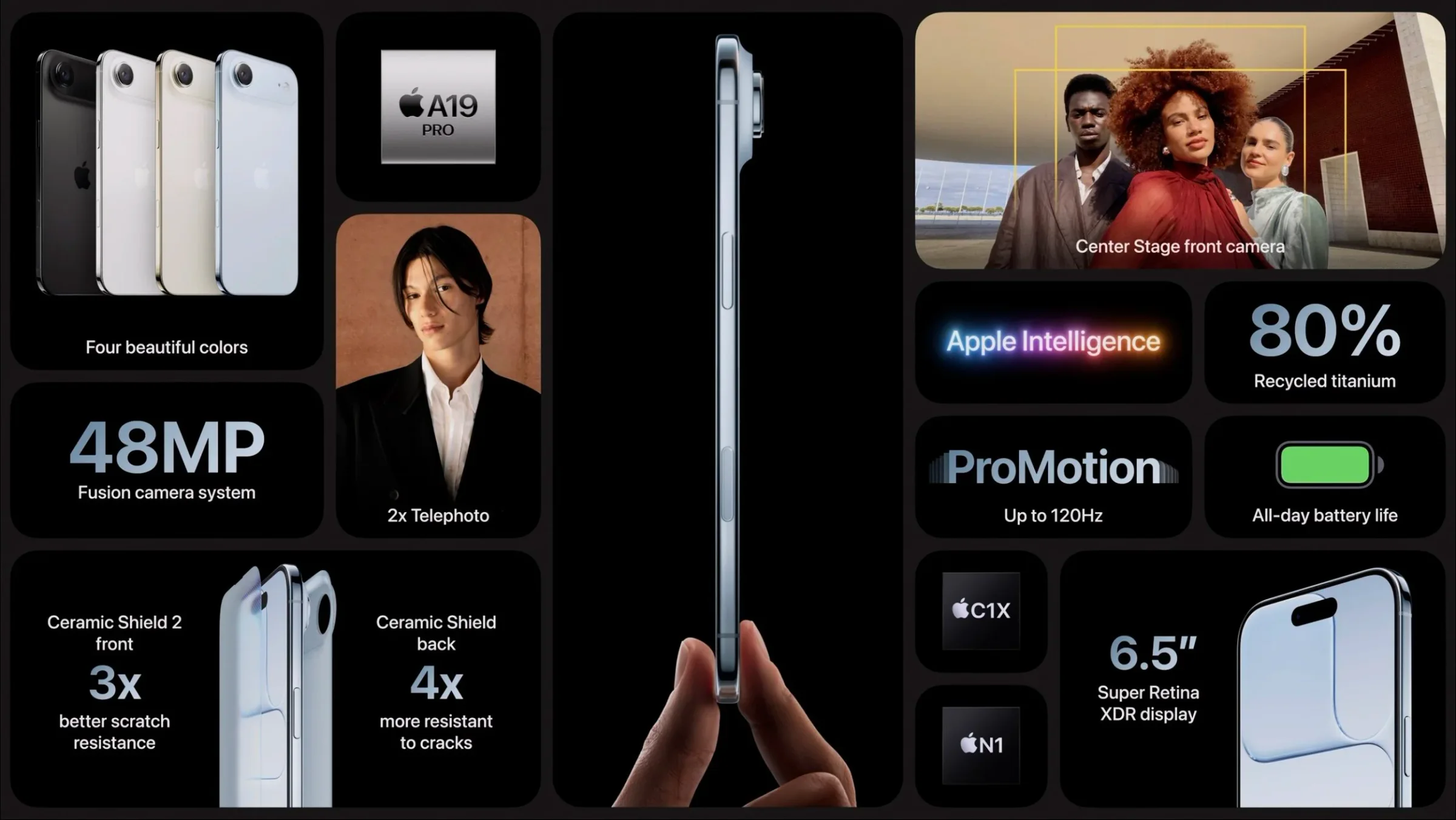 Apple device screenshot showing Four beautiful colors Fusion camera system Ceramic Shield 2