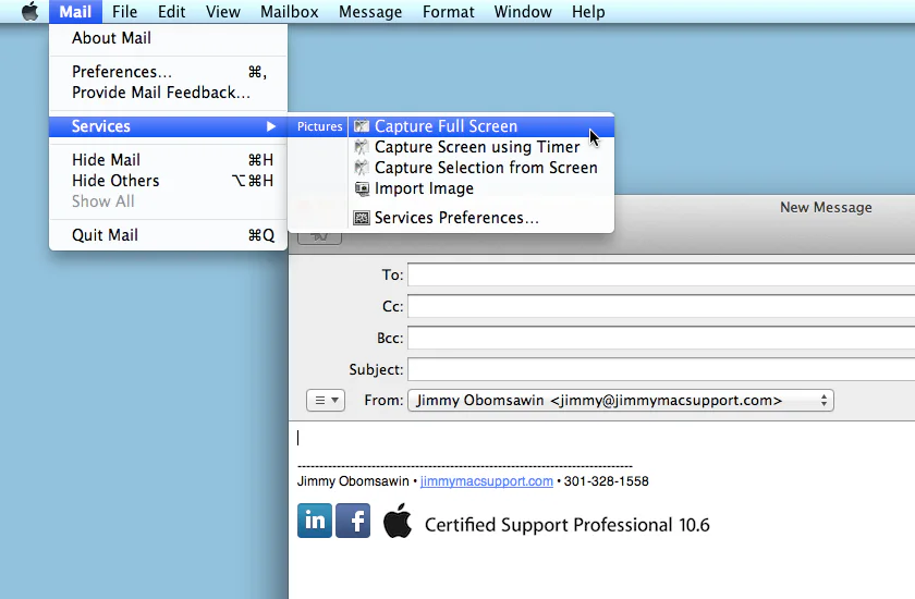 screenshot showing Mail File About Mail