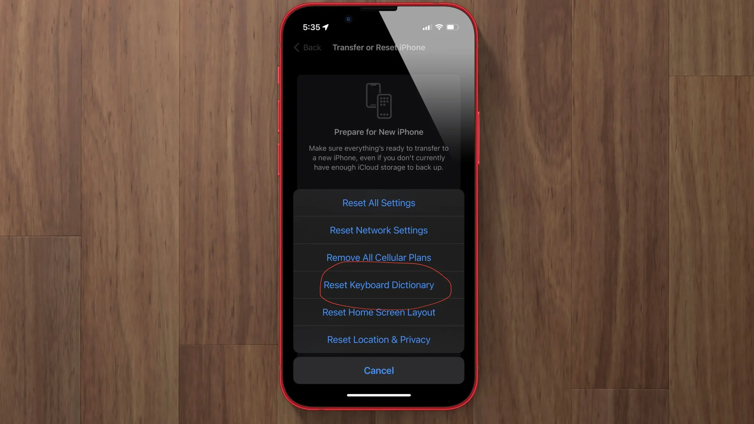 Apple device screenshot showing Transter or Reset IPhone Prepare for New iPhone Make sure everything's ready to transfer to
