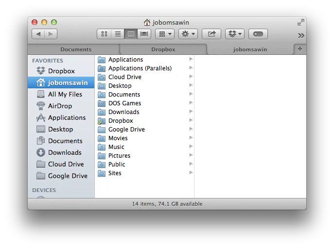 Mac screenshot showing Documents FAVORITES * Dropbox