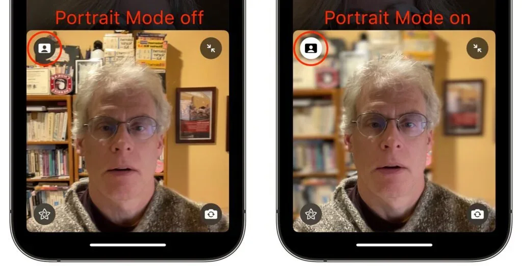 FaceTime comparison with Portrait mode off and on