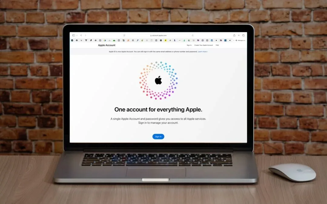 MacBook displaying the Apple Account sign-in page